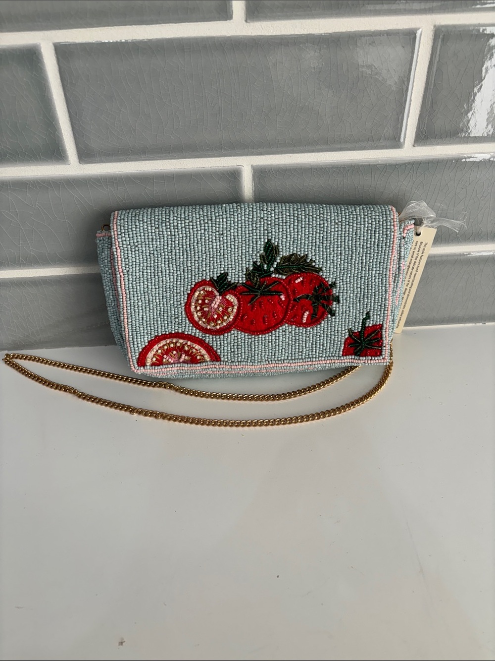 VIRAL BEADED TOMATO HANDCRAFTED IN INDIA CROSSBODY. BRAND NE
